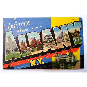Greetings From Albany New York Large Big Letter City Postcard Linen Curt Teich